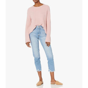 NWT The Drop Women's Alice Crewneck Back Slit Ribbed Sweater Pink Size XL